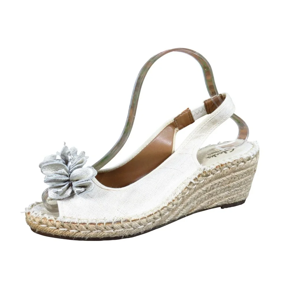 Clarks‎ Petrina Corra Women Espadrille Wedge Sandals Size 8 Casual Beige Leather